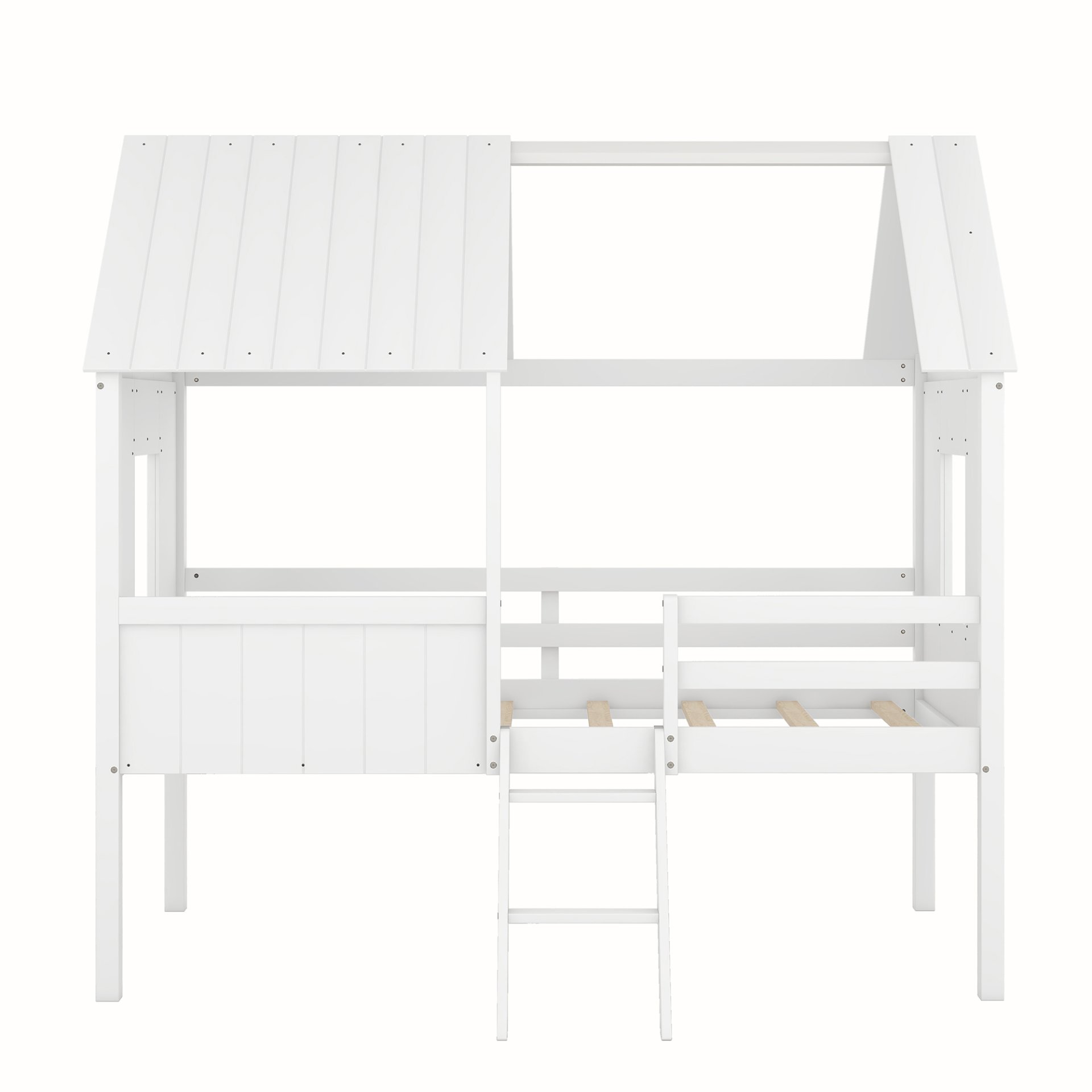 Twin Size Low Loft House Bed With Two Side Windows - White - Image 9