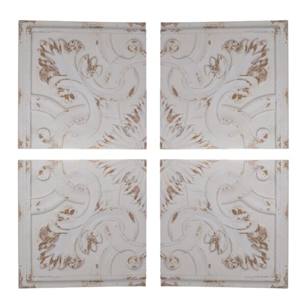 Distressed Wooden Square Wall Panels (Set of 4) - White
