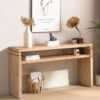 Modern Rustic Console Table, Wood Entryway Table With Shelf & Decorative Bead Detail - Natural - Image 4