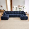 Stylish 4 Seater Sofa Set With Ottomans Frame - Premium Blue - Image 14