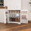Farmhouse Style Pantry Cabinet With Drawer 2 Cabinets & 6 Door Shelves Adjustable Shelves Freestanding Cupboard - White - Image 4