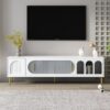 Modern TV Stand For Up To 70" TV, Entertainment Center TV Media Console Table, With 3 Shelves And 2 Cabinets, TV Console Cabinet Furniture For Living Room - White - Image 5