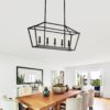 5 Light Farmhouse Kitchen Island Lighting, 5 Light Industrial Linear Chandelier For Dining Room Metal Hanging Pendant Light Fixture For Bedroom Living Room Hallway Conference Room - Matte Black - Image 6