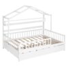 Full Size House Bed With Twin Size Trundle, Kids Bed With Shelf - White - Image 9