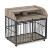 44'' Heavy Duty Large Dog Crate Furniture For Large Medium Dog With Lockable Wheels, Wooden Dog Crate Dog Kennel, End Table Crate With Double Layer Storage - Gray - Image 10