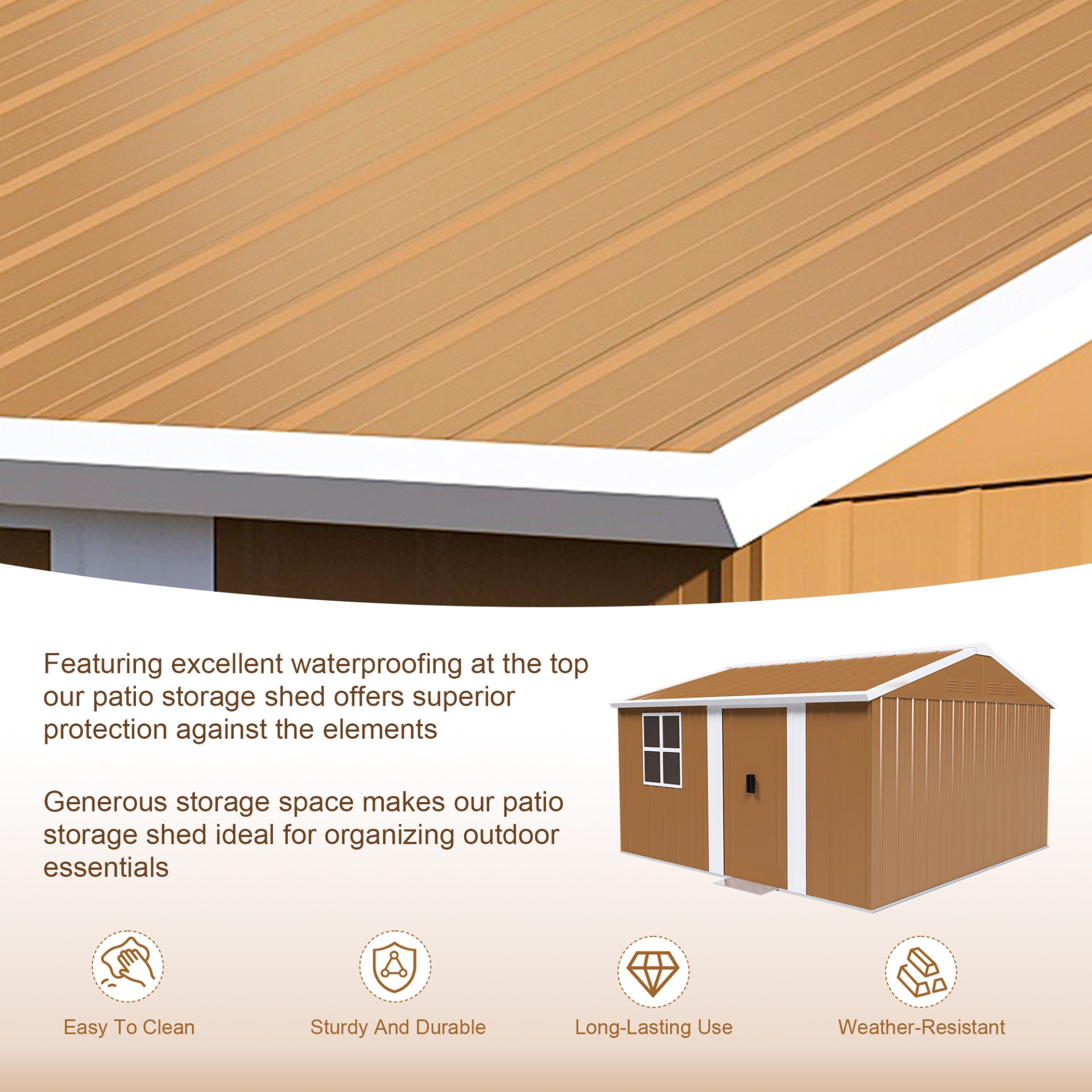 Heavy Duty Storage Shed With Windows, Lockable Door & Ventilation - Brown - Image 5
