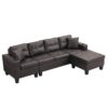 Modern Sectional Sofa Set With Chaise Lounge And Cup Holder, 4 Seater - Chocolate Brown - Image 8
