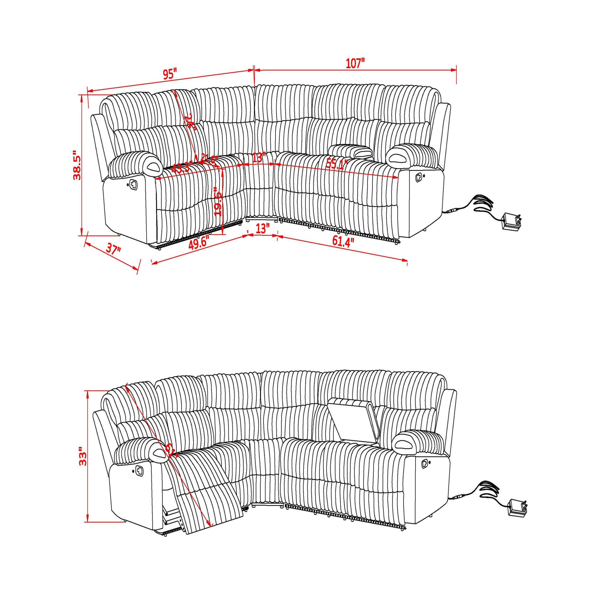 Bruni - Sectional Sofa With LED Lighting And Manual Recline - Gray - Image 3