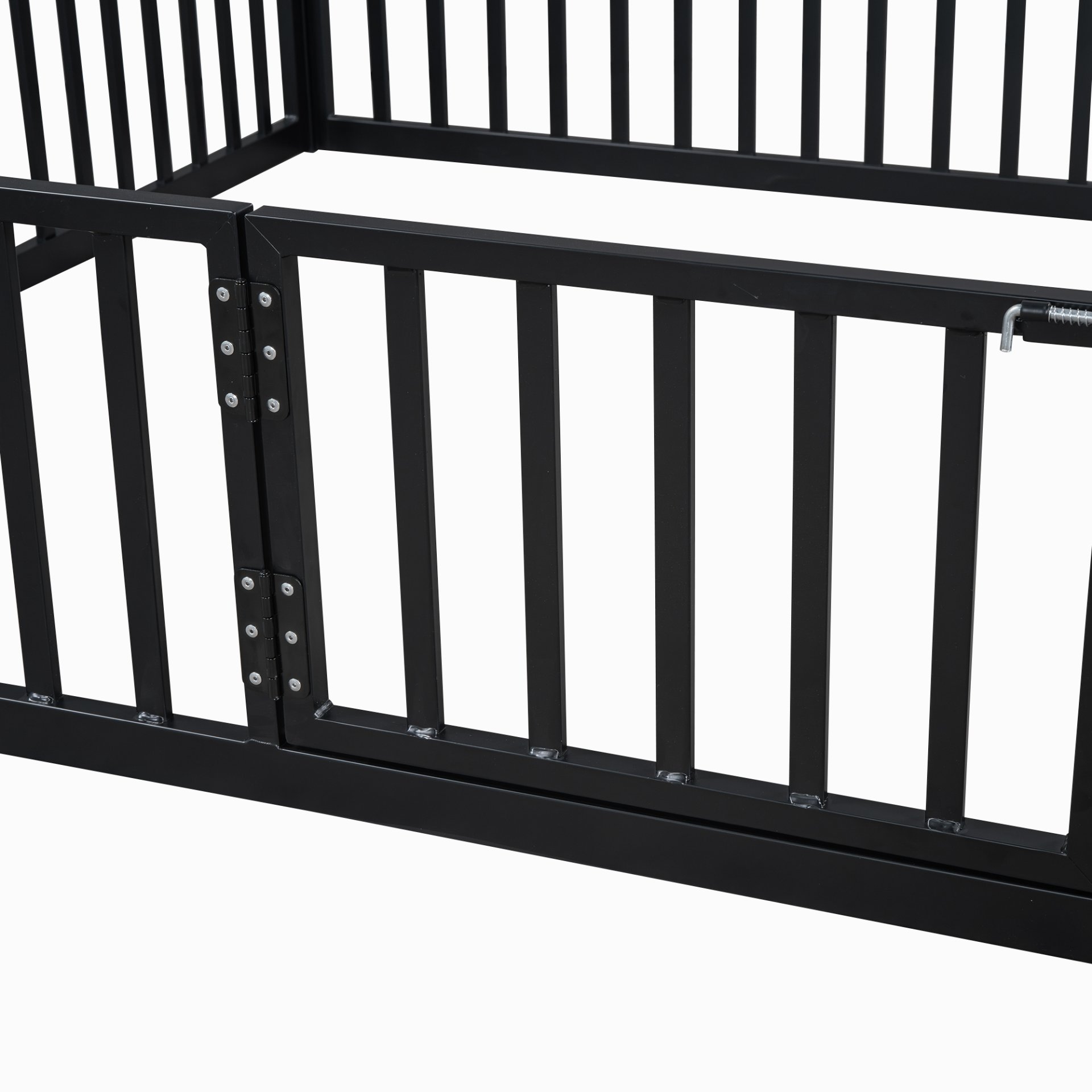 Full Size Metal House Bed With Fence And Door - Black - Image 11