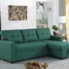 Upholstered Pull Out Sectional Sofa With Chaise - Green - Image 9