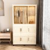 Portable Wardrobe Closet Storage Organizer With 9 Magnetic Doors - Cream White - Image 2