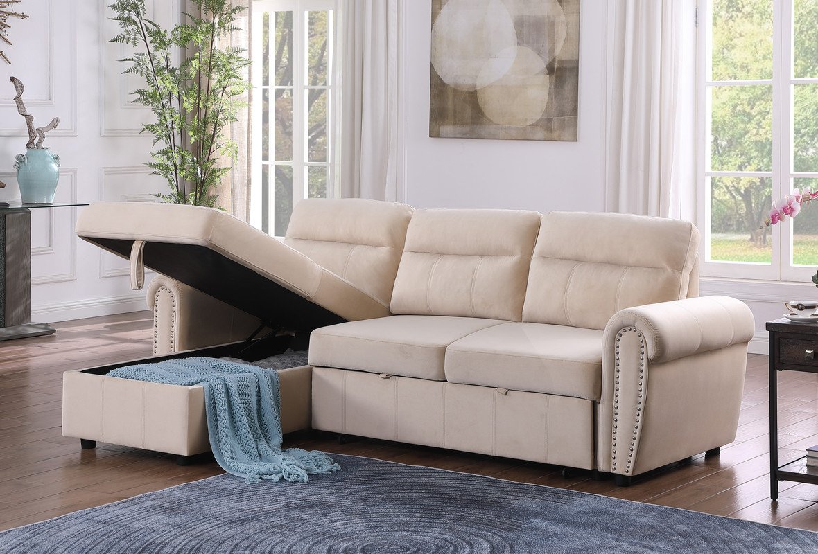 Ashton - Reversible Sleeper Sectional Sofa Chaise - Beige - Image 11