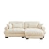 Modern Oversized Velvet 2 Seater Sofa With Ottoman And Bolster Armrests - Cream - Image 7