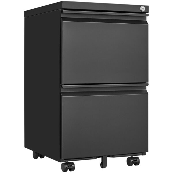 2 Drawer File Cabinet With Lock, Metal Under Desk Rolling Filing Cabinet Fits Letter / Legal / A4 Size For Home Office, Mobile Filing Cabinet - Black