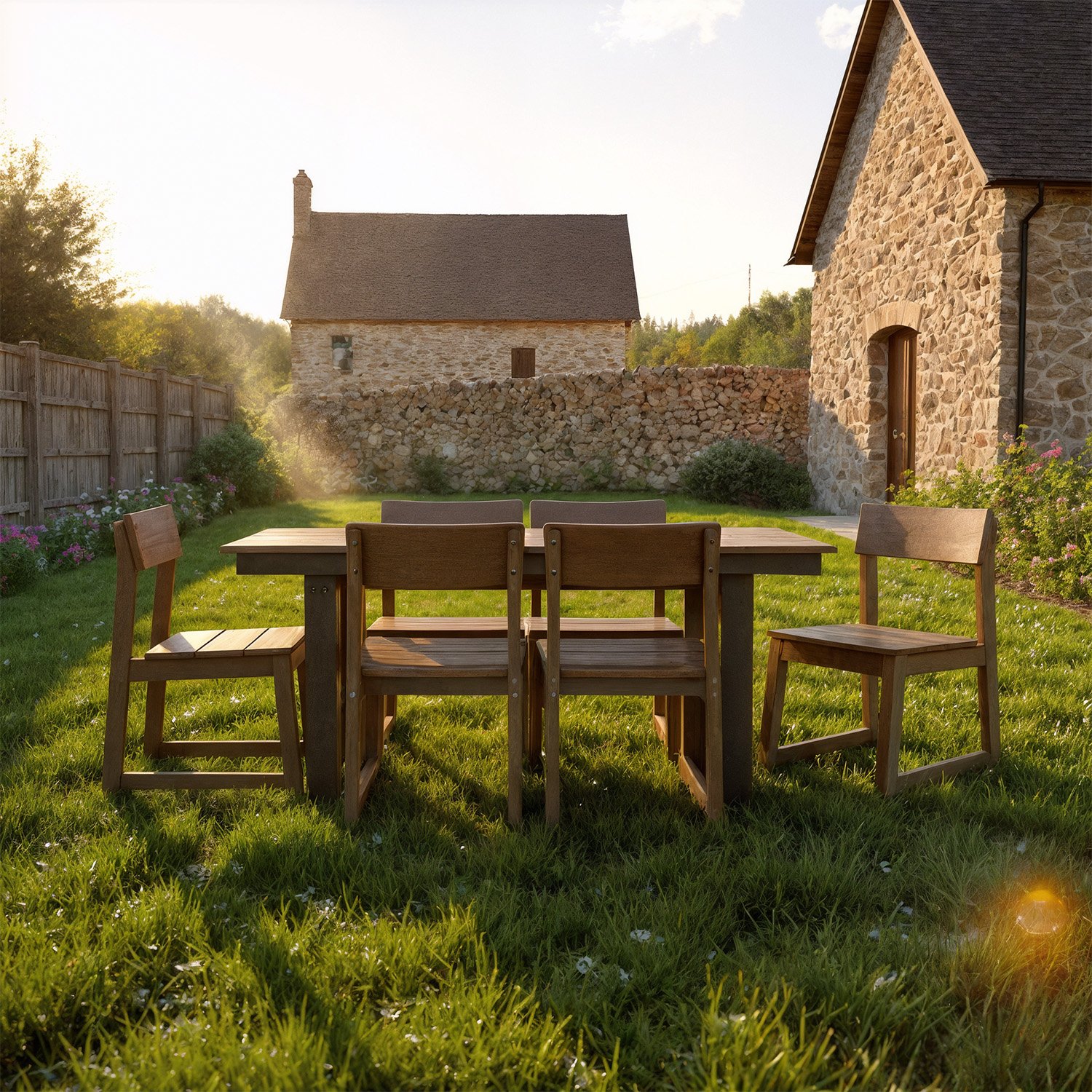 7 Piece Outdoor Dining Set For 6, Table With Umbrella Hole & 6 Armless Chairs For Backyard - Brown - Image 5