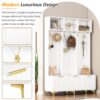 Modern Large Storage Hall Tree With Bench, Luxurious Coat Rack With 6 Hooks And Legs For Entryway, Living Room - White / Gold - Image 7