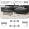 Modular Sectional With Storage Pockets, 5 Seat U Shaped Couch Set With Pillows Free Combination Modern Cloud Sofa With 2 Movable Ottoman - Dark Gray - Image 17