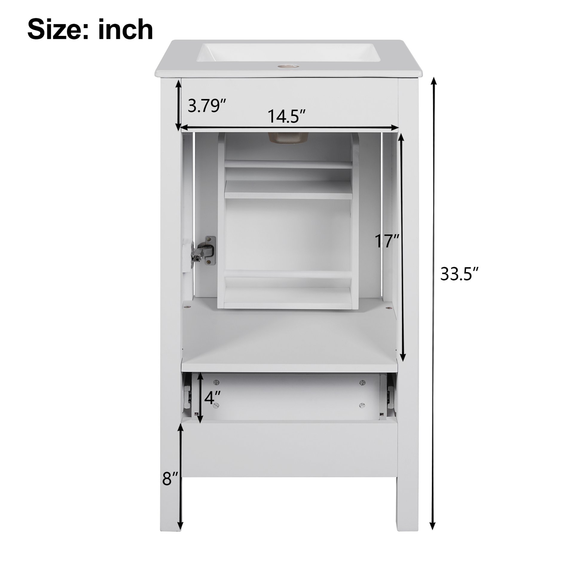 18" Bathroom Vanity With Sink, Soft Close Drawers, Door Organizer, Divider Drawer, Adjustable Foot Pads - White - Image 12