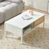 40.16" Rattan Coffee Table, Sliding Door For Storage, Metal Legs, Modern Table For Living Room - White - Image 4