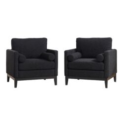 Wide Modern Farmhouse Performance Accent Chair With Black Legs, Wood Base Reading Armchair Single Sofa With 2 Bolster Pillows For Living Room Offices And Lounge - Black