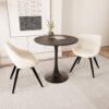 Modern Round Dining Table Set With 2 Chairs Metal Legs, 2 - 4 Person Capacity - Beige / Black - Image 6