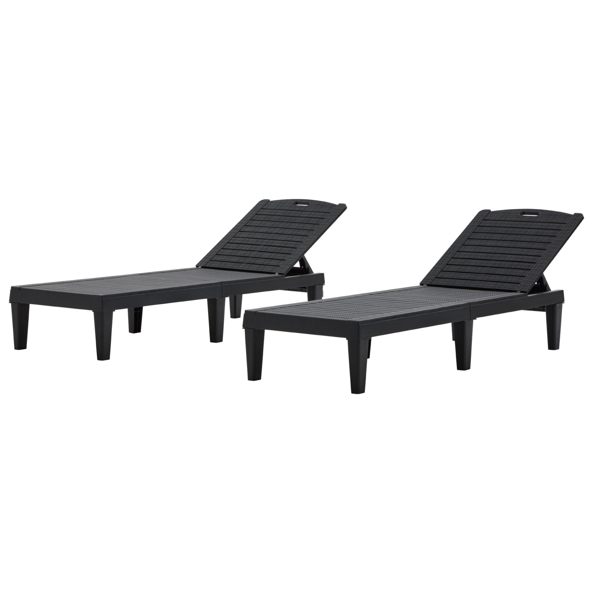 Outdoor Chaise Lounges (Set of 2) With Adjustable Backrest Polypropylene Resin For Patio, Poolside Or Beach - Black - Image 5