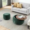 Modern Classic Round Storage Ottoman With Removable Top - Green - Image 5