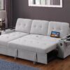 Ashlyn II - Woven Fabric Reversible Sleeper Sectional Sofa With Storage Chaise, Storage Arm, Cup Holder, Charging Ports, Side Pockets, and Pocket Coil Seating - Gray - Image 12