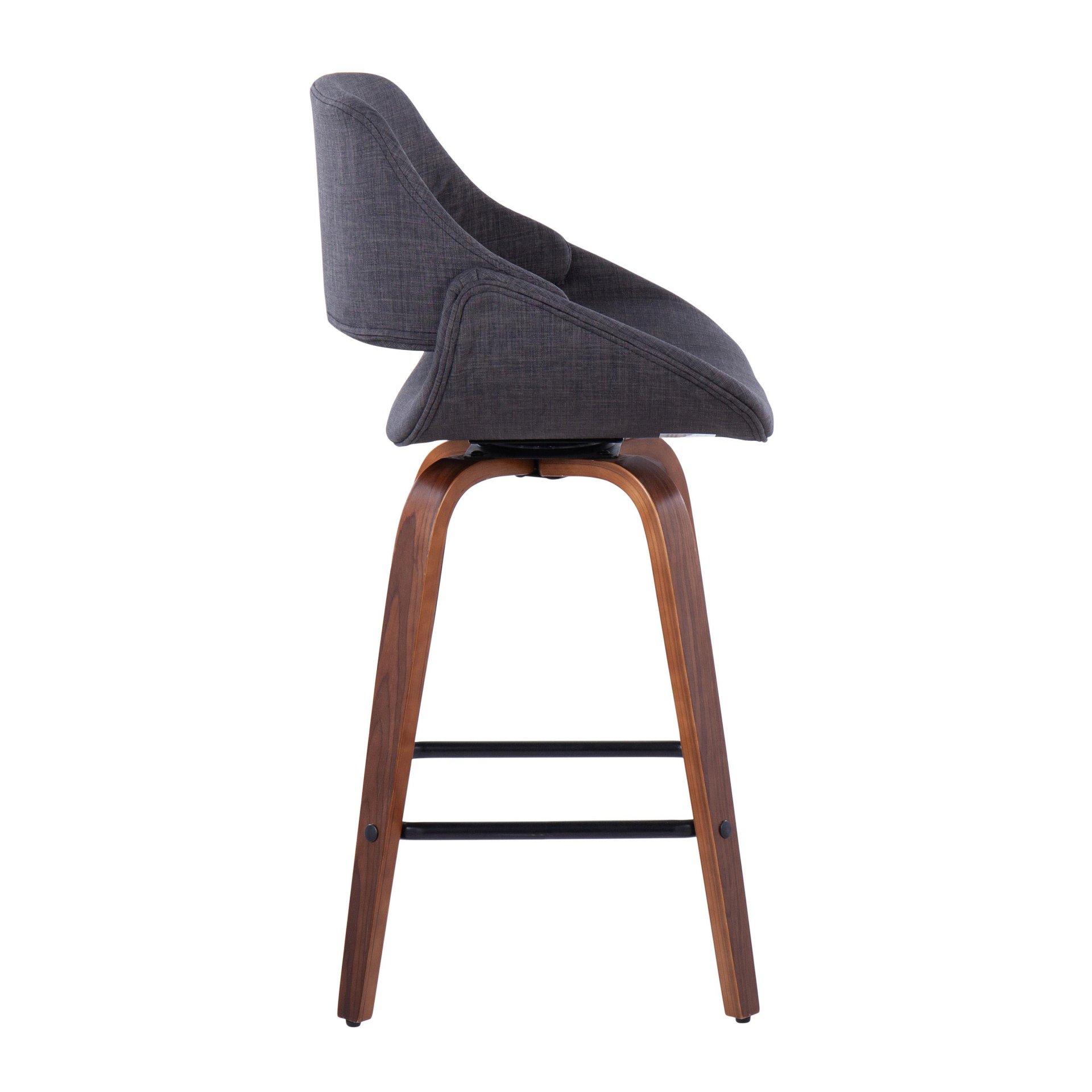 Fabrico - Mid-Century Modern Fixed Height Counter Stool With Square Footrest (Set of 2) - Walnut / Charcoal - Image 3