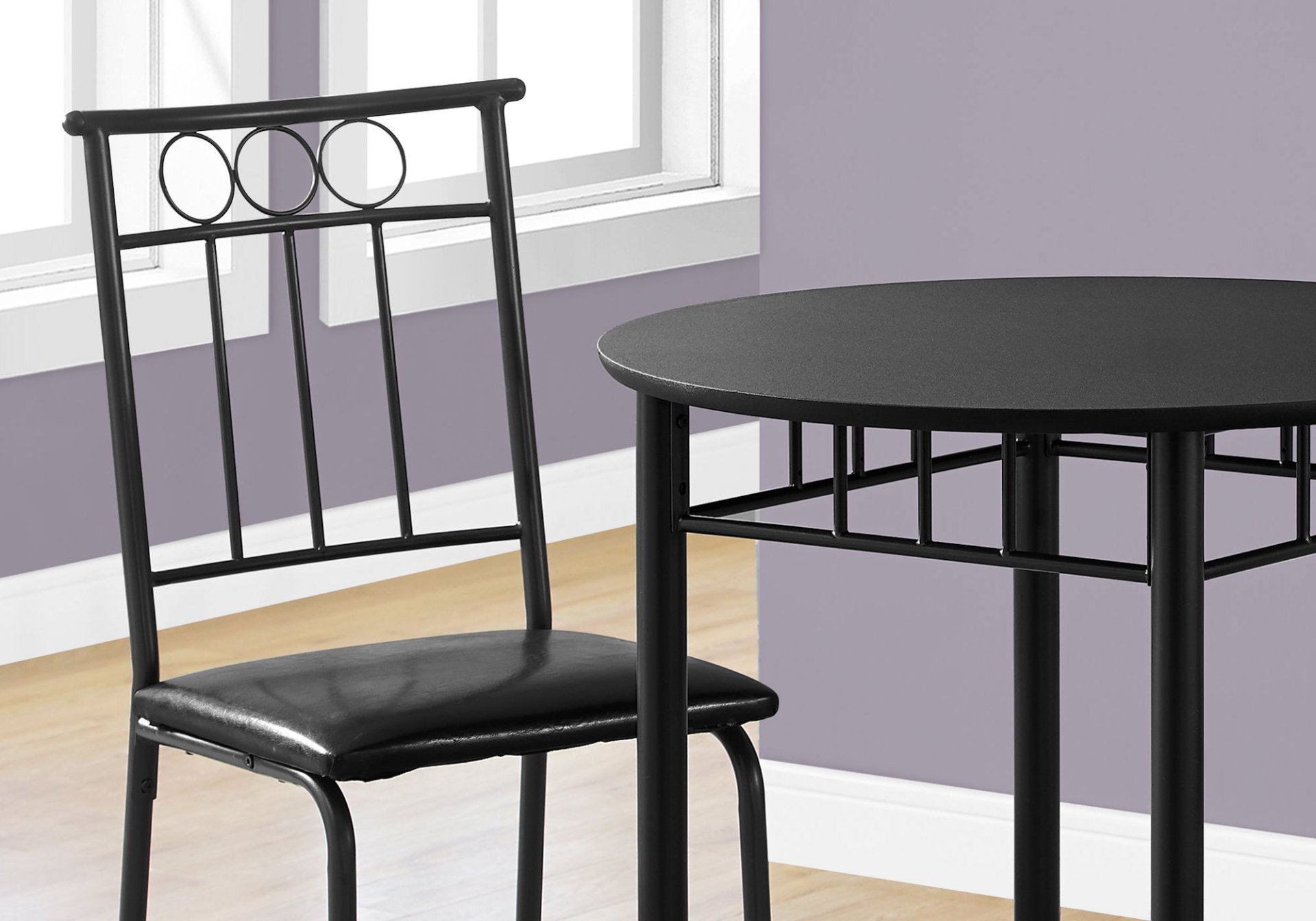 3 Pieces Dining Table Set, Small, Round, Contemporary & Modern - Black - Image 5