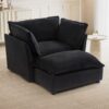 Modern Armchair Sofa Cozy Upholstered Sofa Chair With Movable Ottoman Chenille, Wide Seat & Curved Armrests - Black - Image 3