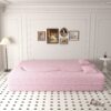 Modern Floor Sofa With 2 Pillows, Convertible Teddy Fabric Foam Filled Sleeper Sofa Bed, Full Size Folding Mattress For Living Room Guest Bed, Playroom, No Assembly Required - Pink - Image 6