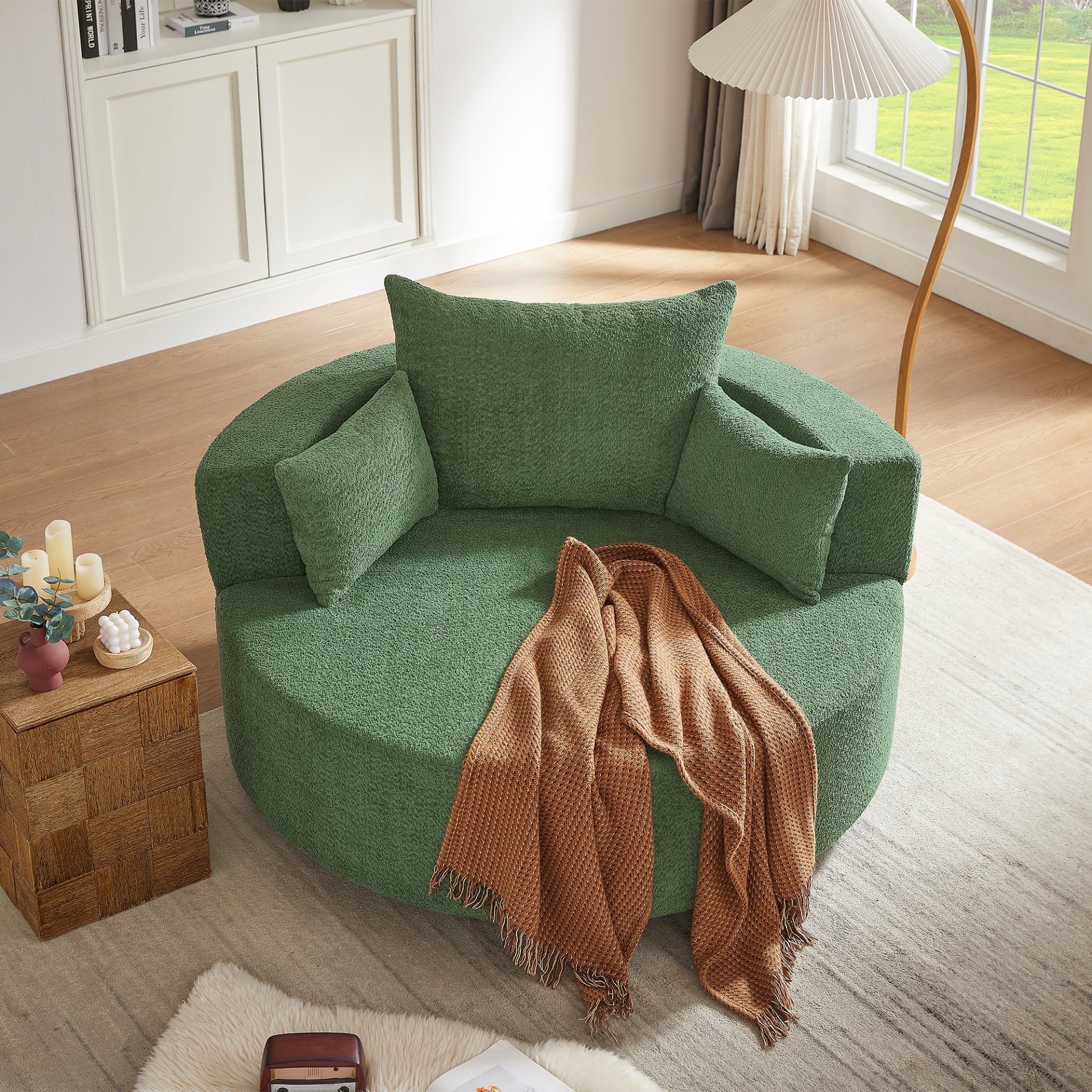 360° Swivel Chair Accent Barrel Chair Swivel Round Sofa Chair With 3 Removable Pillows For Living Room, Office And Hotel - Green - Image 12
