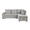 Sectional Sofa Pull Out Sofa Bed L - Shaped Sofa With Movable Ottoman And Stool, Large Storage Space, A Cup Holder, And 2 USB Ports For Living Room - Light Gray - Image 11