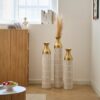 Floor Metal Vases Decorated White Metal Vases (Set of 3) Gorgeous Home Decoration Large Glazed Metal Vases - White - Image 14