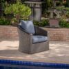 Nimbus - Outdoor Swivel Club Chair With Rattan Wicker Cover - Brown / Navy Blue - Image 2