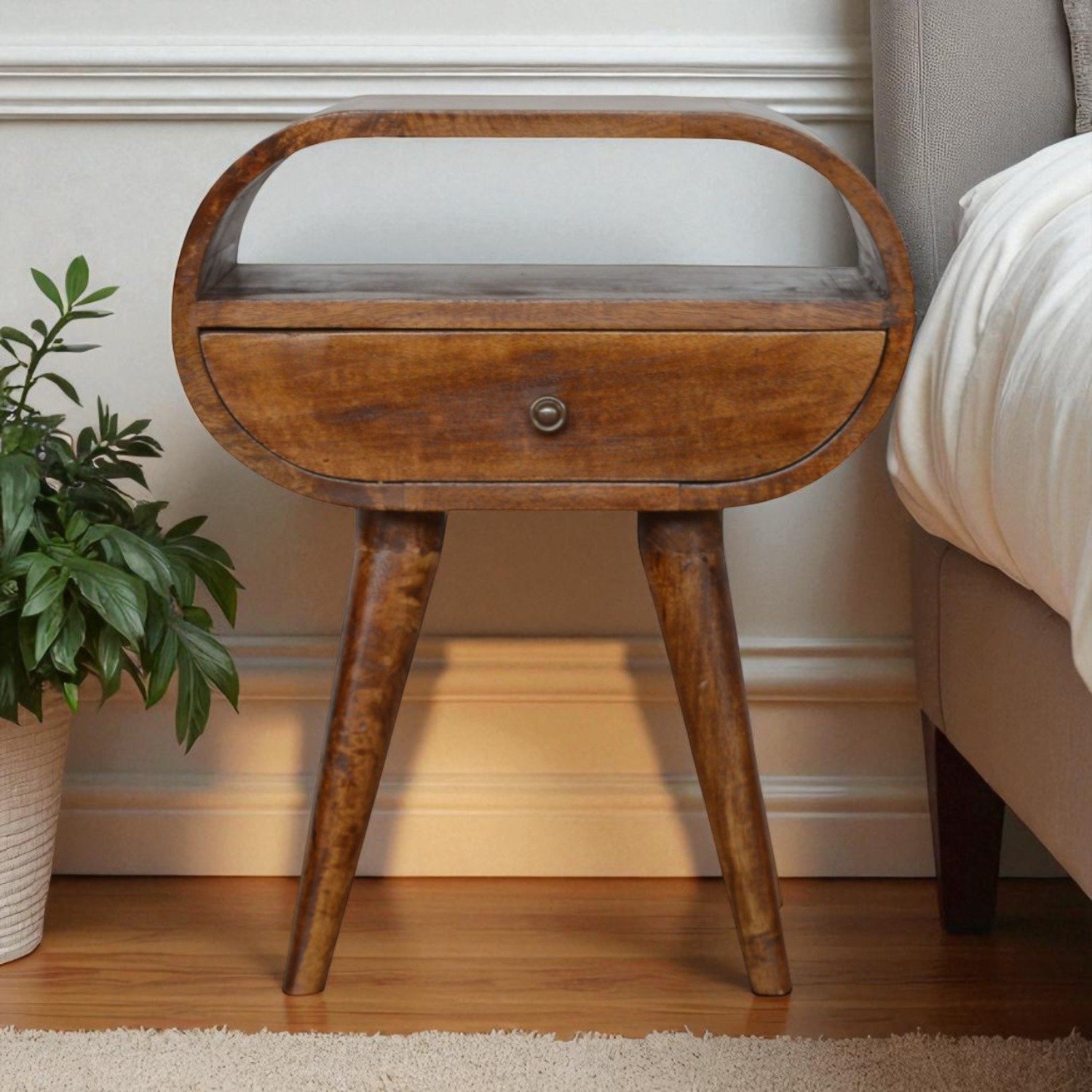 Circular Open Bedside Table - Chestnut - Image 13