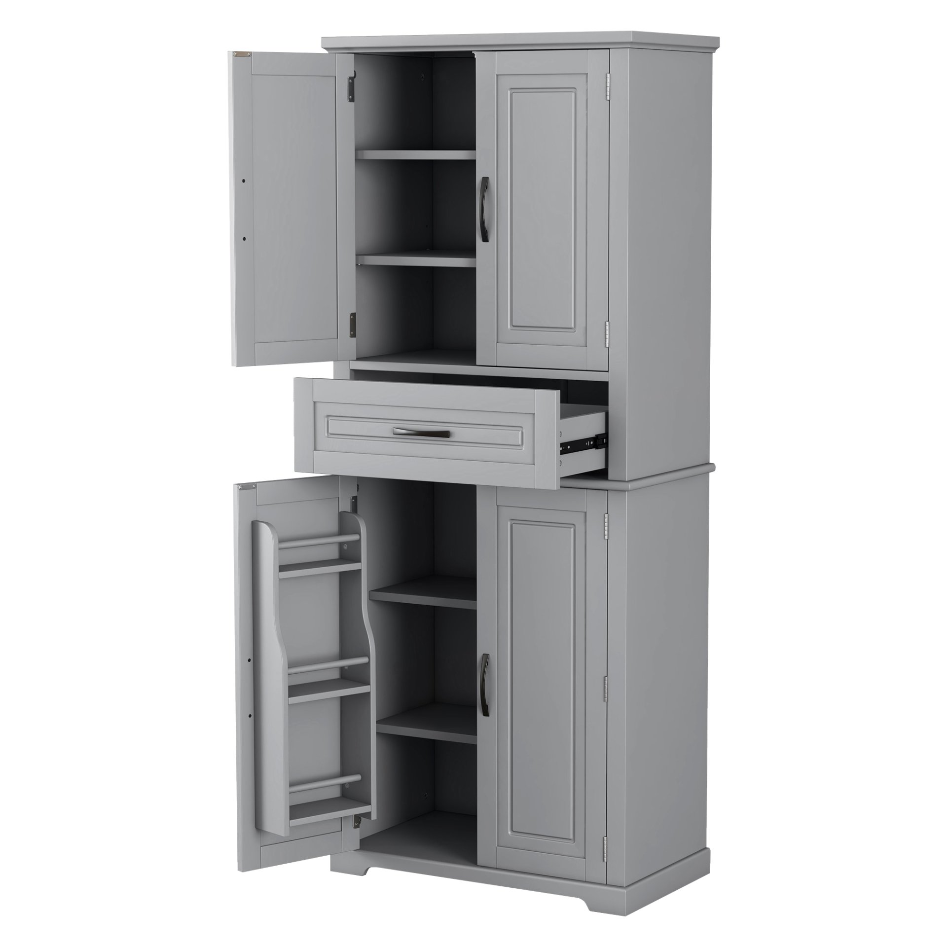 Bathroom Storage Cabinet With Multi Functional Storage Space, Material, Adjustable Shelf, Slide Rail Drawer - Gray - Image 18