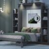 Full Size Murphy Wall Bed With Shelves And LED Lights - Gray - Image 22