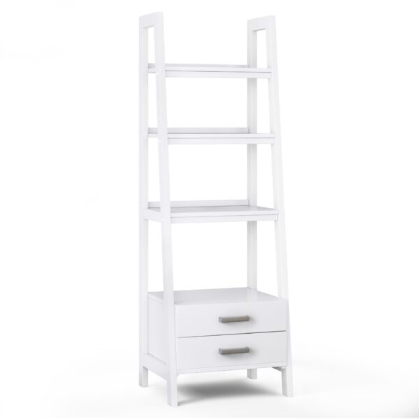 Sawhorse - Ladder Shelf With Storage - White