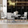 5 Piece Dining Set Retro Extendable Round Table And 4 Chairs For Kitchen Dining Room - Antique Gray Oak - Image 5