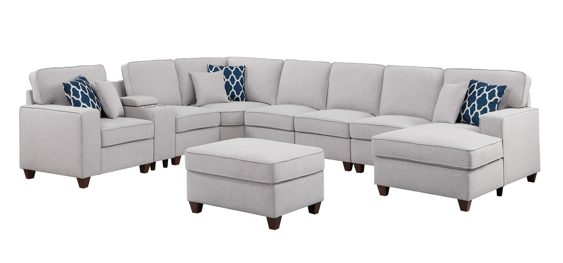 Eric - 9 Piece Upholstered Sectional With Ottoman - Light Gray - Image 4