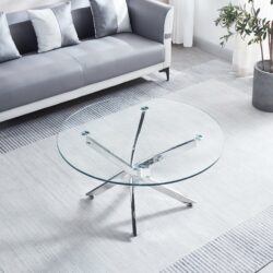 Modern Round Tempered Glass Coffee Table With Chrome Legs - Silver