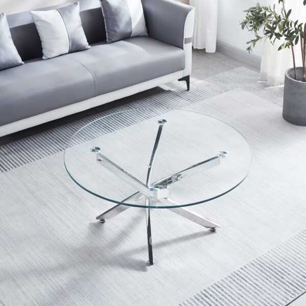 Modern Round Tempered Glass Coffee Table With Chrome Legs - Silver