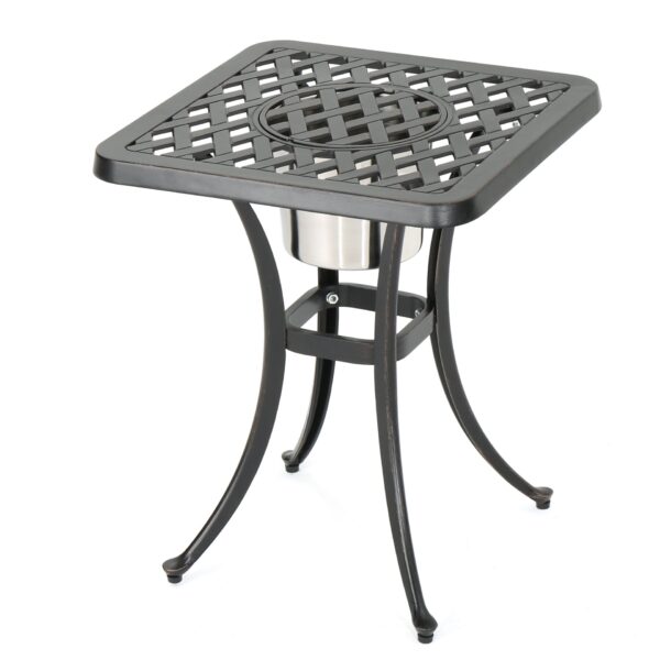 Outdoor Cast Aluminum Bistro Table With Ice Bucket - Black Copper
