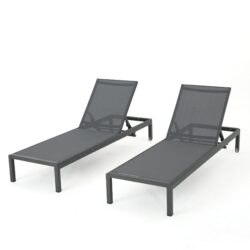 Outdoor Chaise Lounge Chair (Set of 2), Aluminum Adjustable Outside Chair For Pool Patio Beach Yard, All Weather Use UV Resistant 400Lbs Weight Capacity - Gray