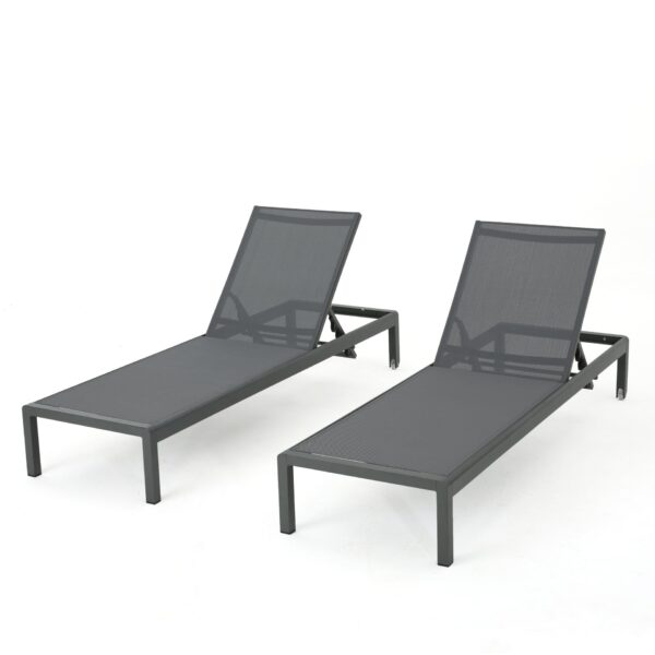 Outdoor Chaise Lounge Chair (Set of 2), Aluminum Adjustable Outside Chair For Pool Patio Beach Yard, All Weather Use UV Resistant 400Lbs Weight Capacity - Gray