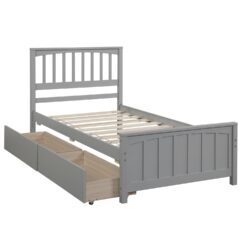 Twin Size Platform Bed With Two Drawers - Gray