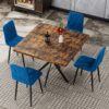 Mid Century Modern Square Dining Table Set With Faux Marble Tabletop And Iron Legs For 4, Space Saving Design - Brown / Blue - Image 5