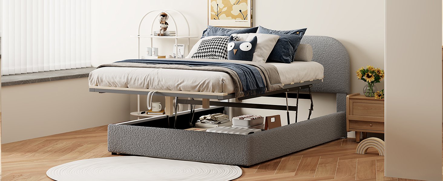 Full Size Upholstered Platform Bed With Hydraulic Storage System - Gray - Image 21